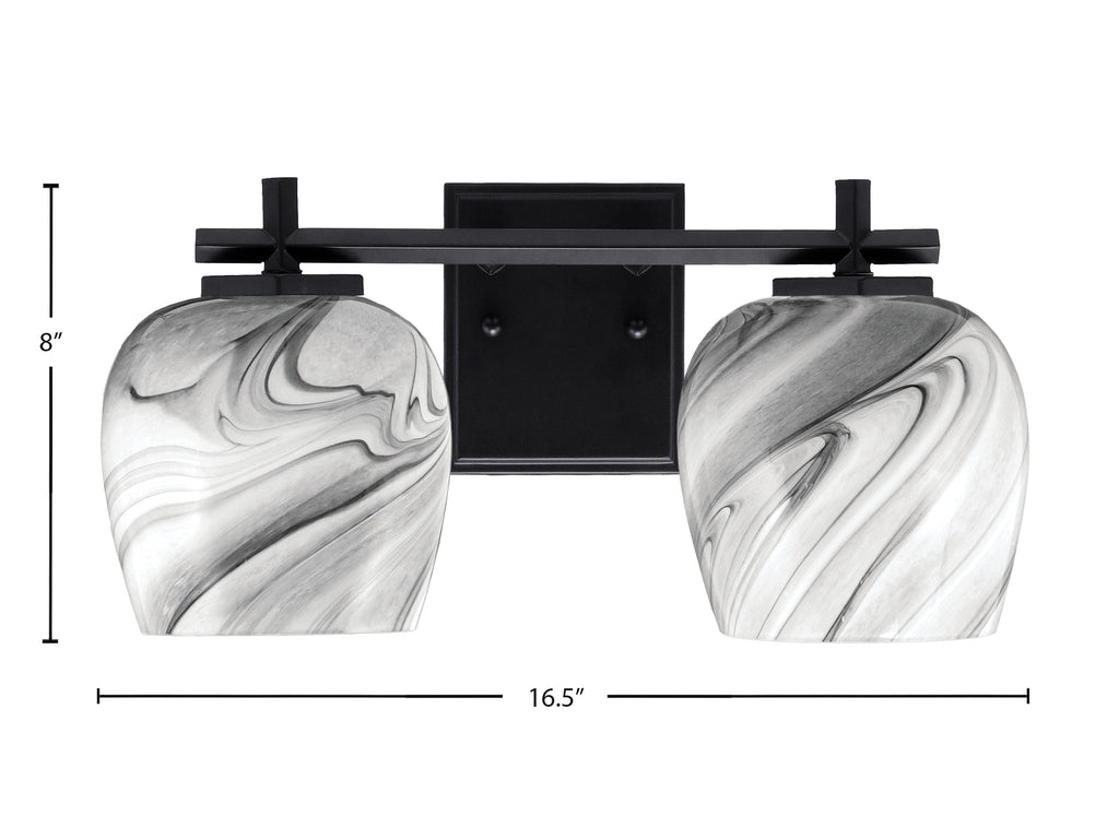Franklin Two Light Bath Bar in Matte Black with Onyx Swirl Shade