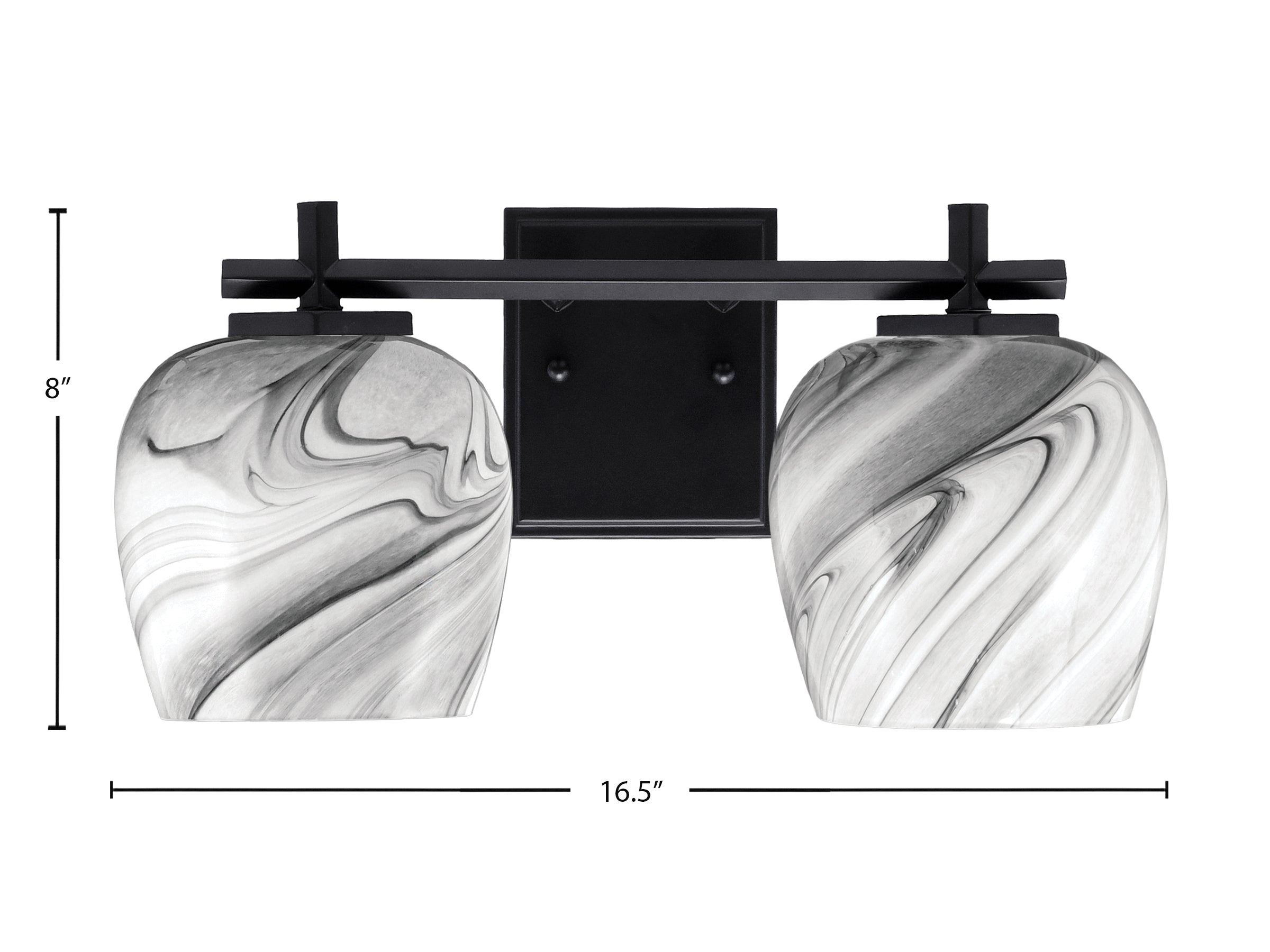 Franklin Two Light Bath Bar in Matte Black with Onyx Swirl Shade