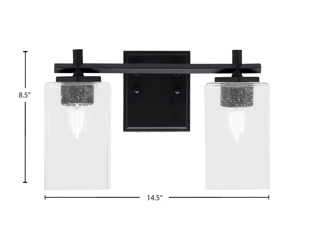 Franklin Two Light Bath Bar in Matte Black with Square Clear Bubble Shade