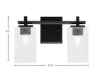 Franklin Two Light Bath Bar in Matte Black with Square Clear Bubble Shade