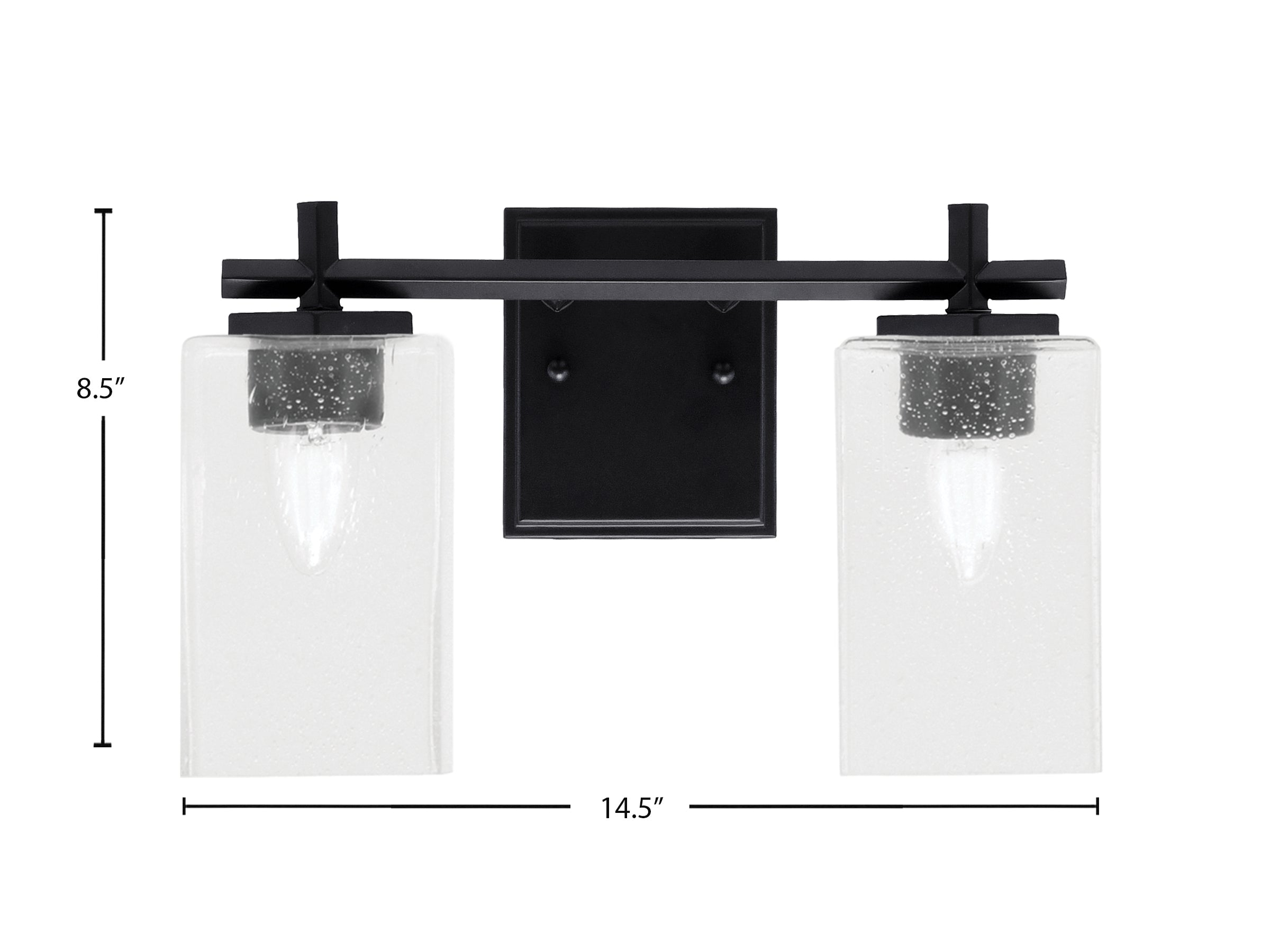 Franklin Two Light Bath Bar in Matte Black with Square Clear Bubble Shade