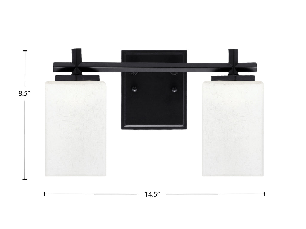 Franklin Two Light Bath Bar in Matte Black with Square White Muslin Shade