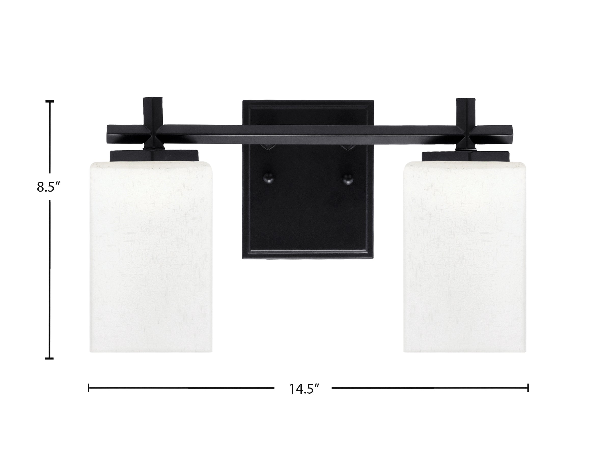Franklin Two Light Bath Bar in Matte Black with Square White Muslin Shade
