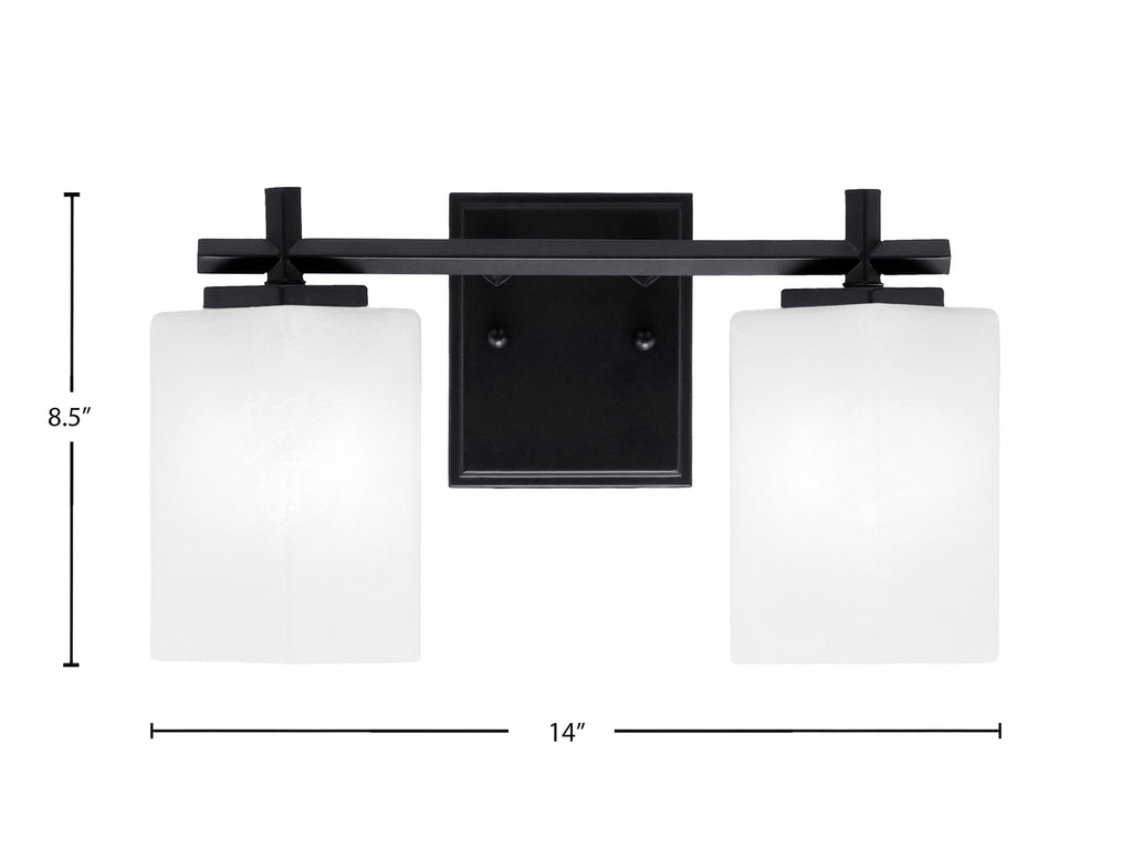 Franklin Two Light Bath Bar in Matte Black with Square White Marble Shade