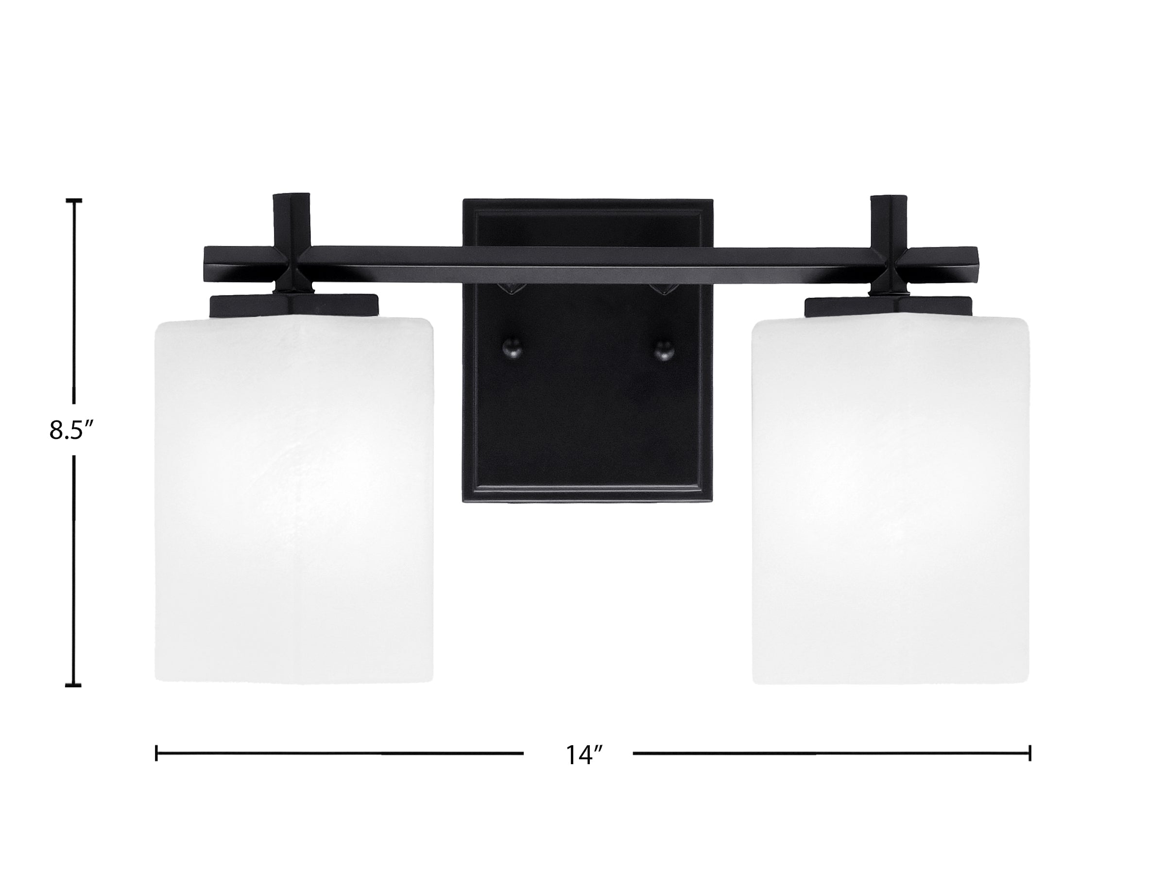 Franklin Two Light Bath Bar in Matte Black with Square White Marble Shade