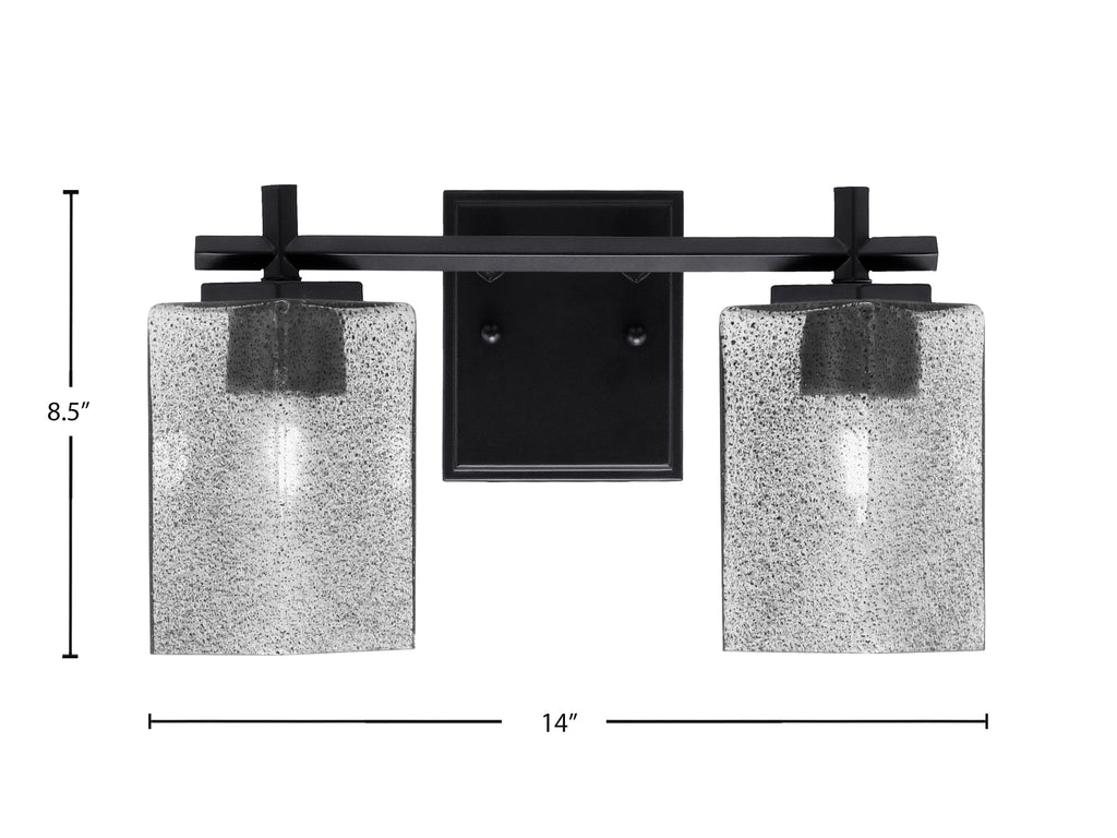 Franklin Two Light Bath Bar in Matte Black with Square Smoke Bubble Shade