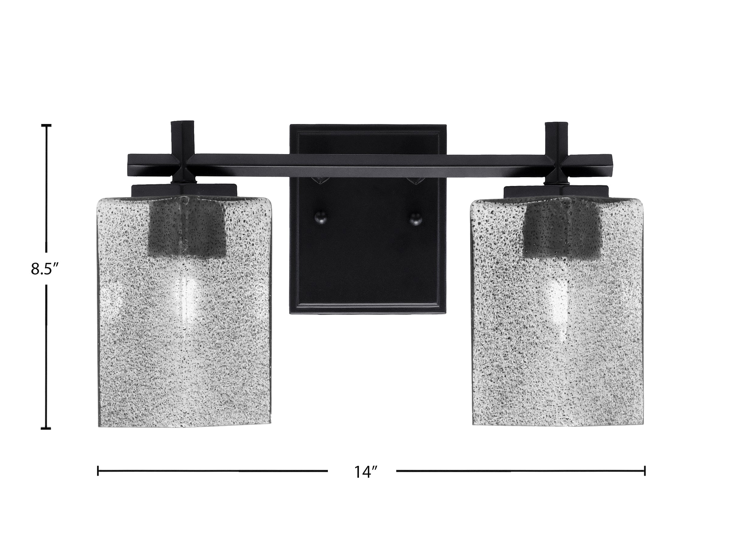 Franklin Two Light Bath Bar in Matte Black with Square Smoke Bubble Shade