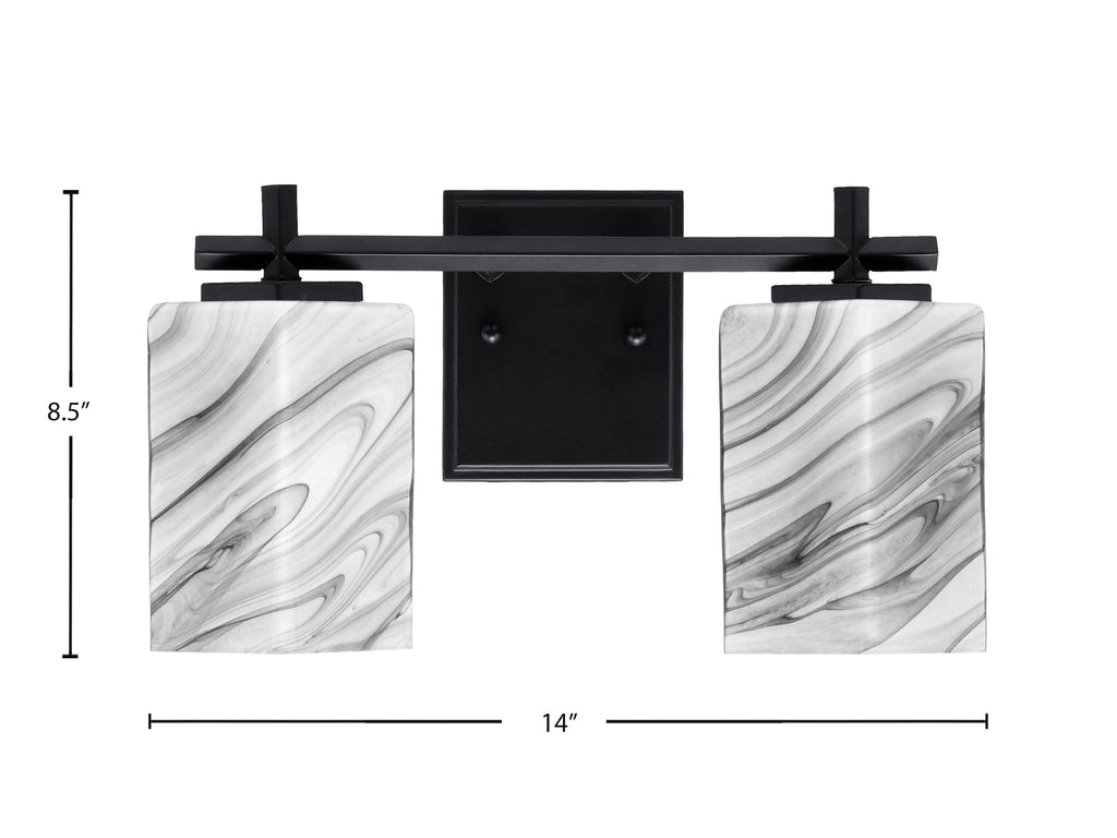 Franklin Two Light Bath Bar in Matte Black with Square Onyx Swirl Shade