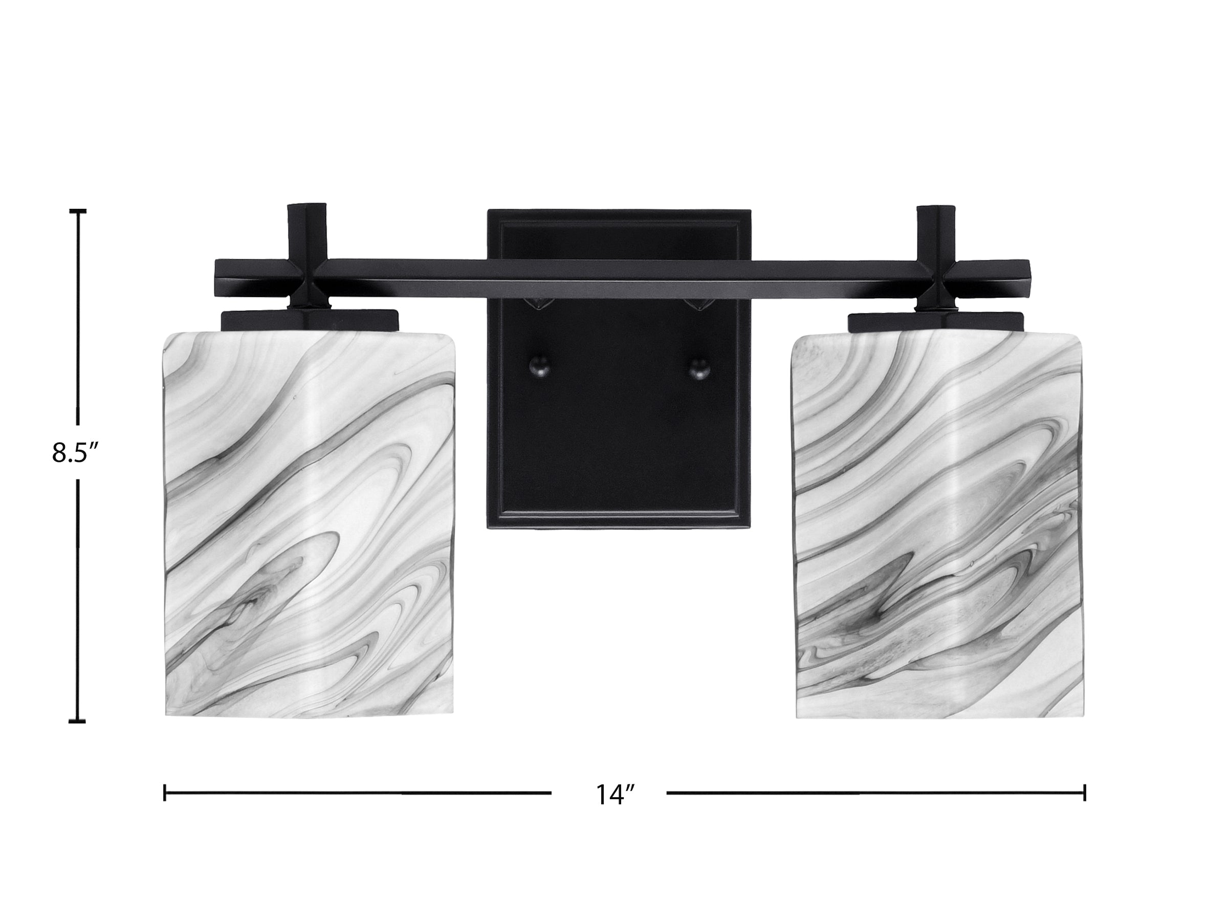 Franklin Two Light Bath Bar in Matte Black with Square Onyx Swirl Shade