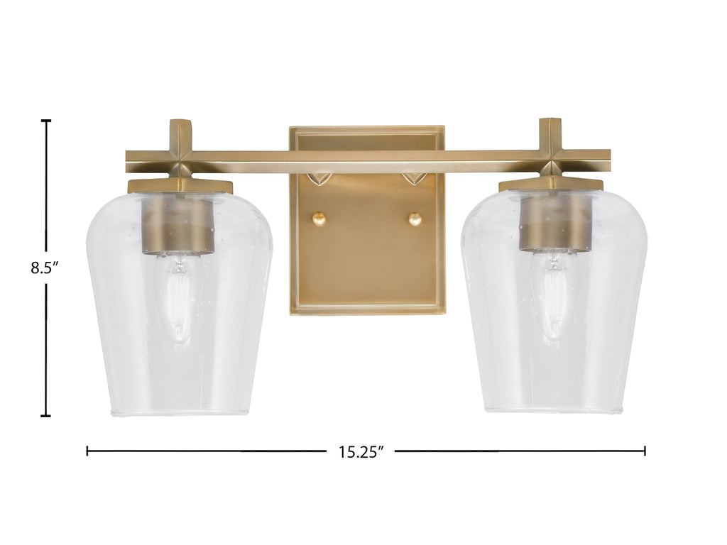 Franklin Two Light Bath Bar in New Age Brass with Clear Bubble Shade