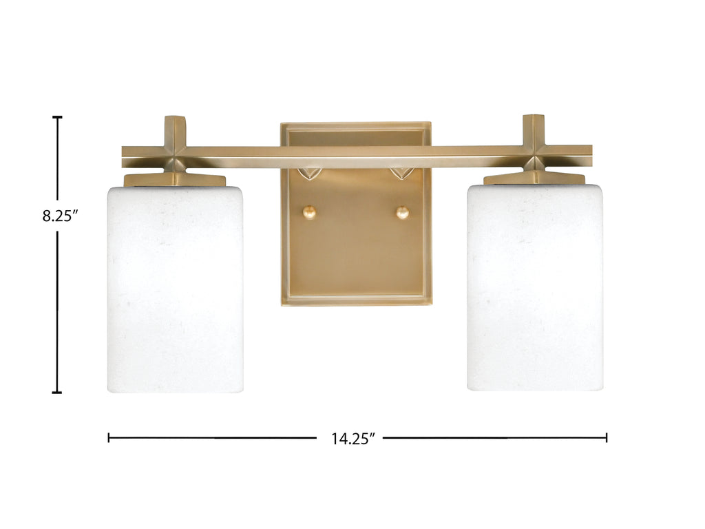 Franklin Two Light Bath Bar in New Age Brass with White Muslin Shade
