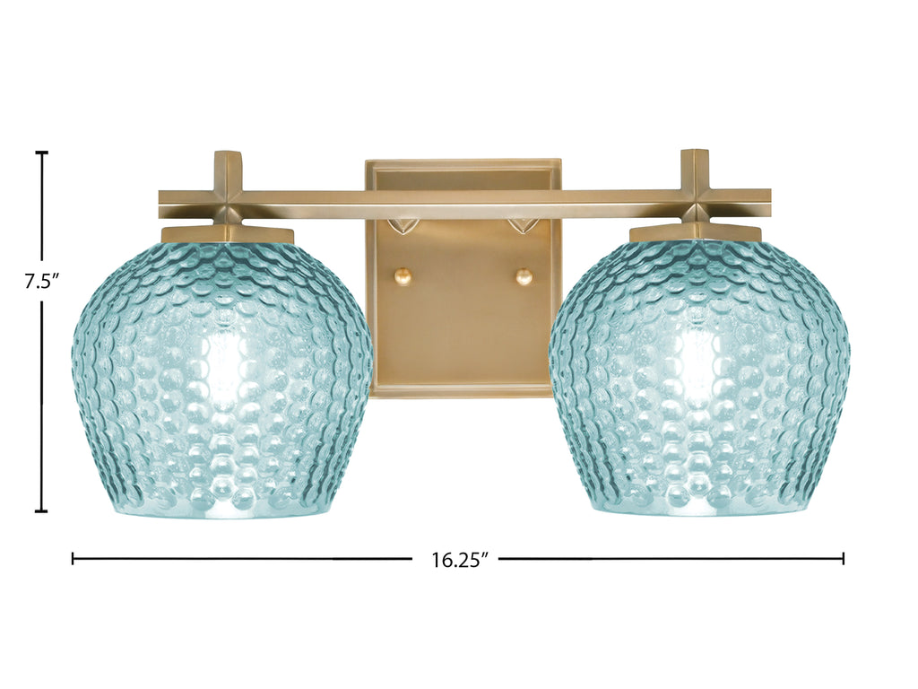 Franklin Two Light Bath Bar in New Age Brass with Turquoise Textured Shade