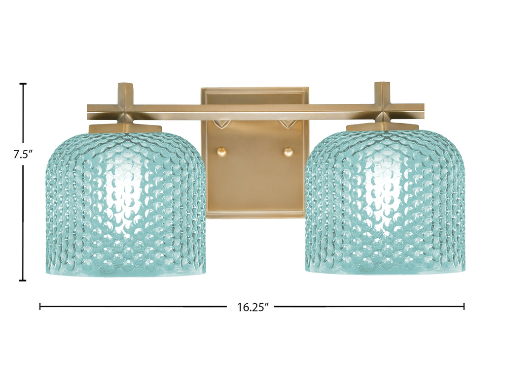 Franklin Two Light Bath Bar in New Age Brass with Turquoise Textured Shade