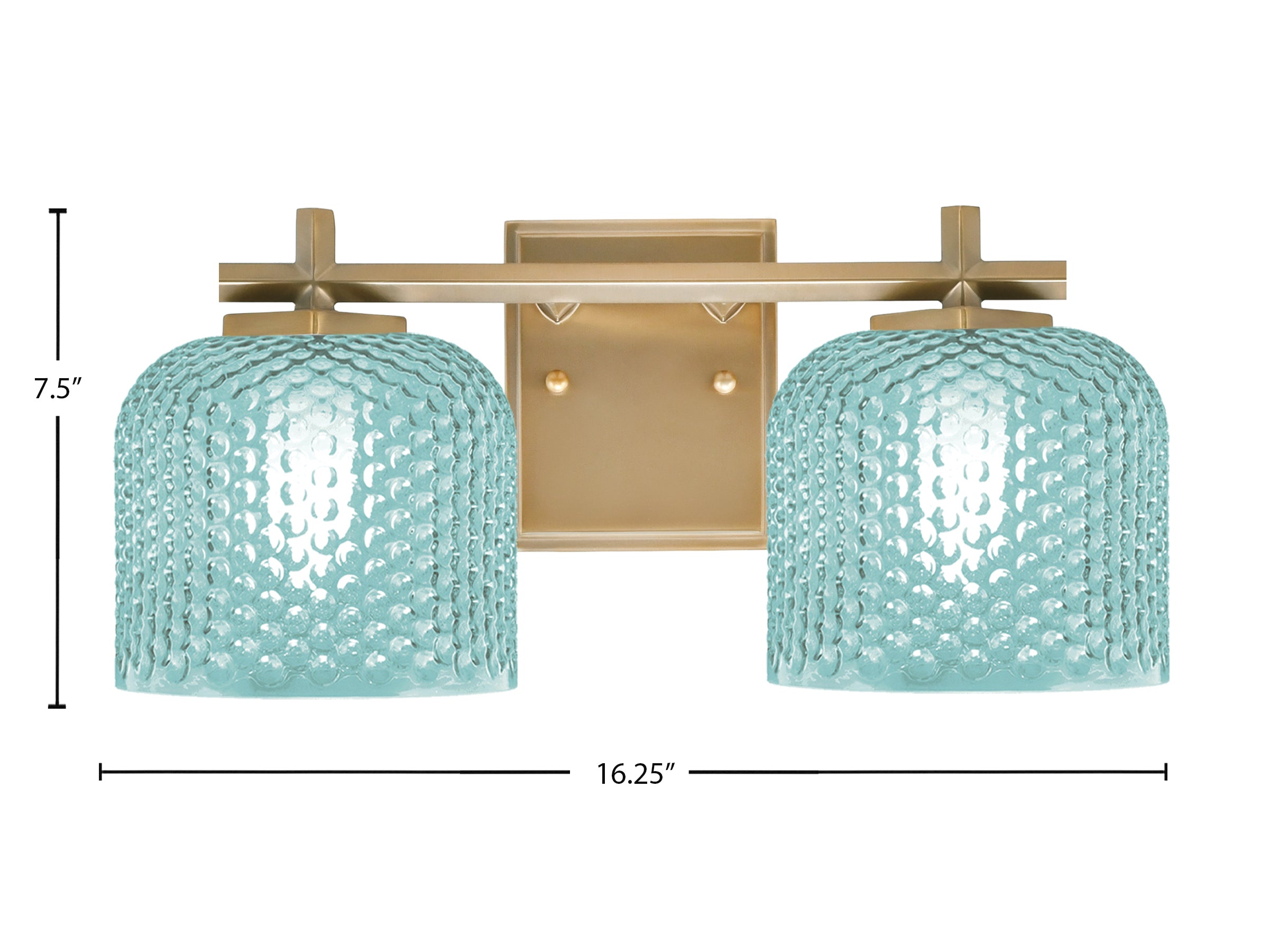 Franklin Two Light Bath Bar in New Age Brass with Turquoise Textured Shade