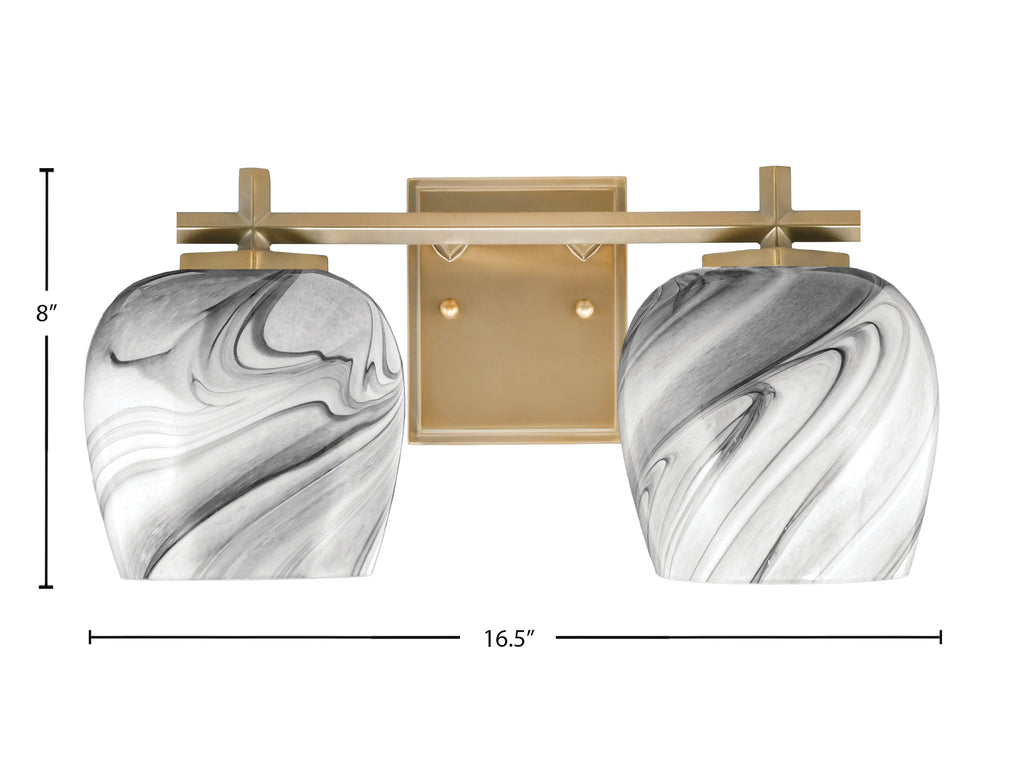 Franklin Two Light Bath Bar in New Age Brass with Onyx Swirl Shade