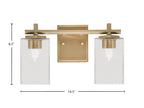 Franklin Two Light Bath Bar in New Age Brass with Square Clear Bubble Shade