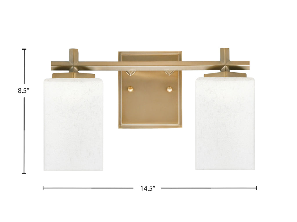 Franklin Two Light Bath Bar in New Age Brass with Square White Muslin Shade