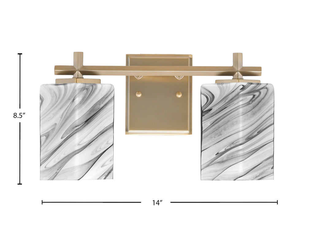 Franklin Two Light Bath Bar in New Age Brass with Square Onyx Swirl Shade
