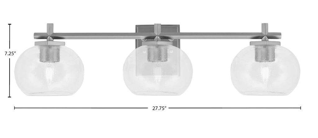 Franklin Three Light Bath Bar in Graphite with Clear Bubble Shade