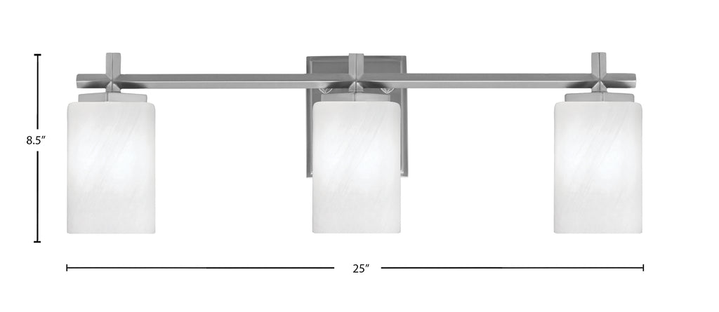 Franklin Three Light Bath Bar in Graphite with White Marble Shade
