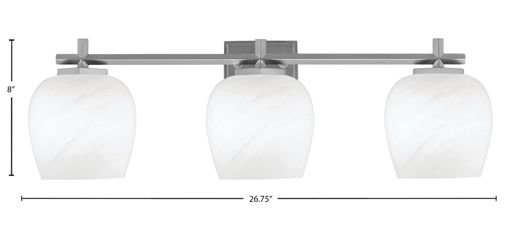 Franklin Three Light Bath Bar in Graphite with White Marble Shade