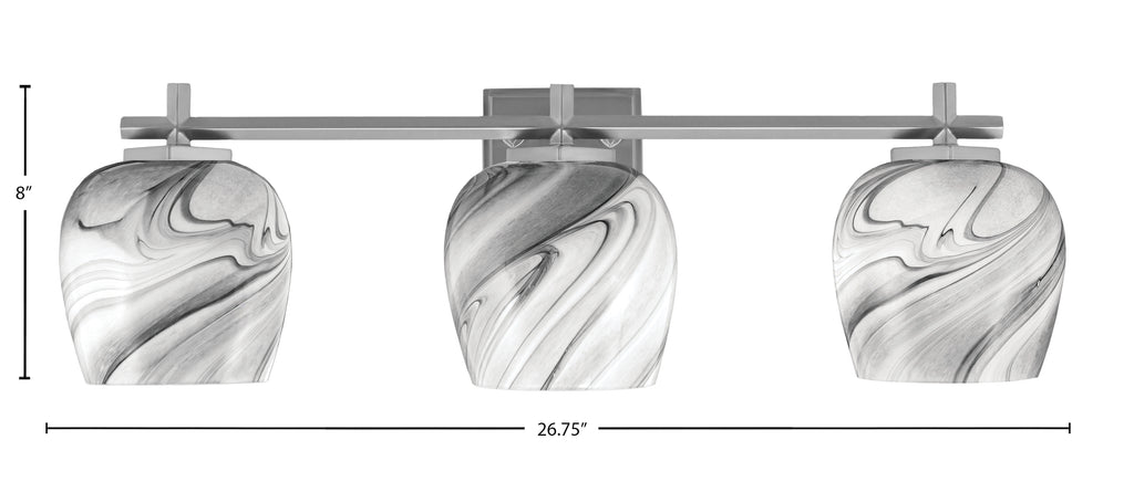 Franklin Three Light Bath Bar in Graphite with Onyx Swirl Shade