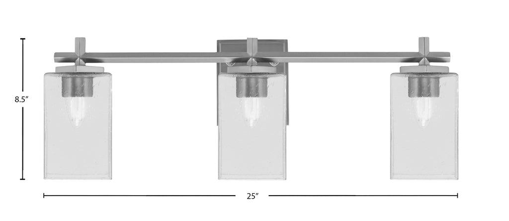 Franklin Three Light Bath Bar in Graphite with Square Clear Bubble Shade