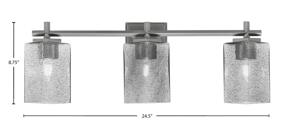 Franklin Three Light Bath Bar in Graphite with Square Smoke Bubble Shade