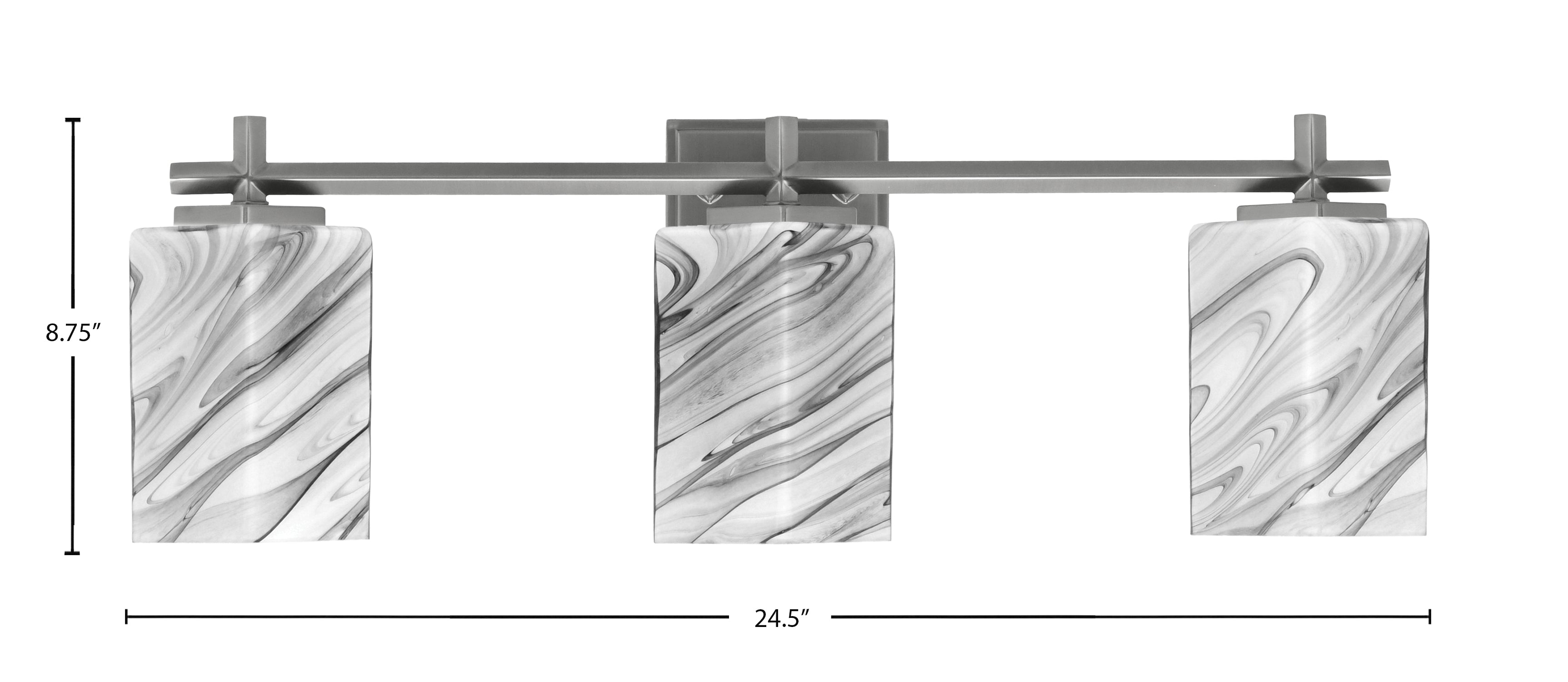 Franklin Three Light Bath Bar in Graphite with Square Onyx Swirl Shade