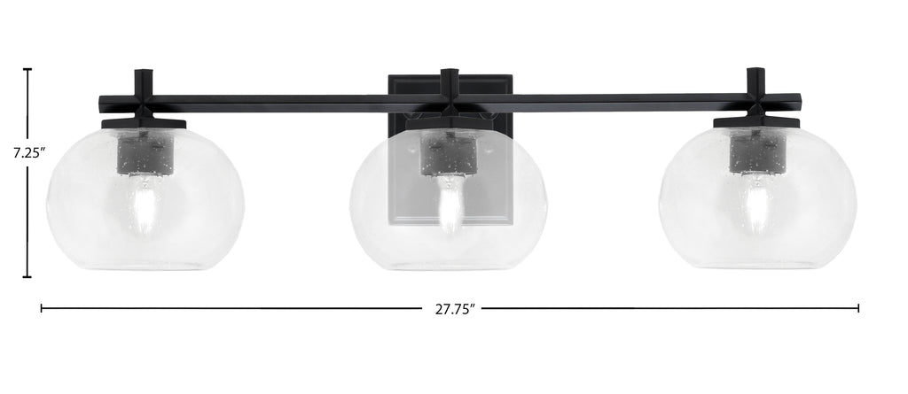Franklin Three Light Bath Bar in Matte Black with Clear Bubble Shade