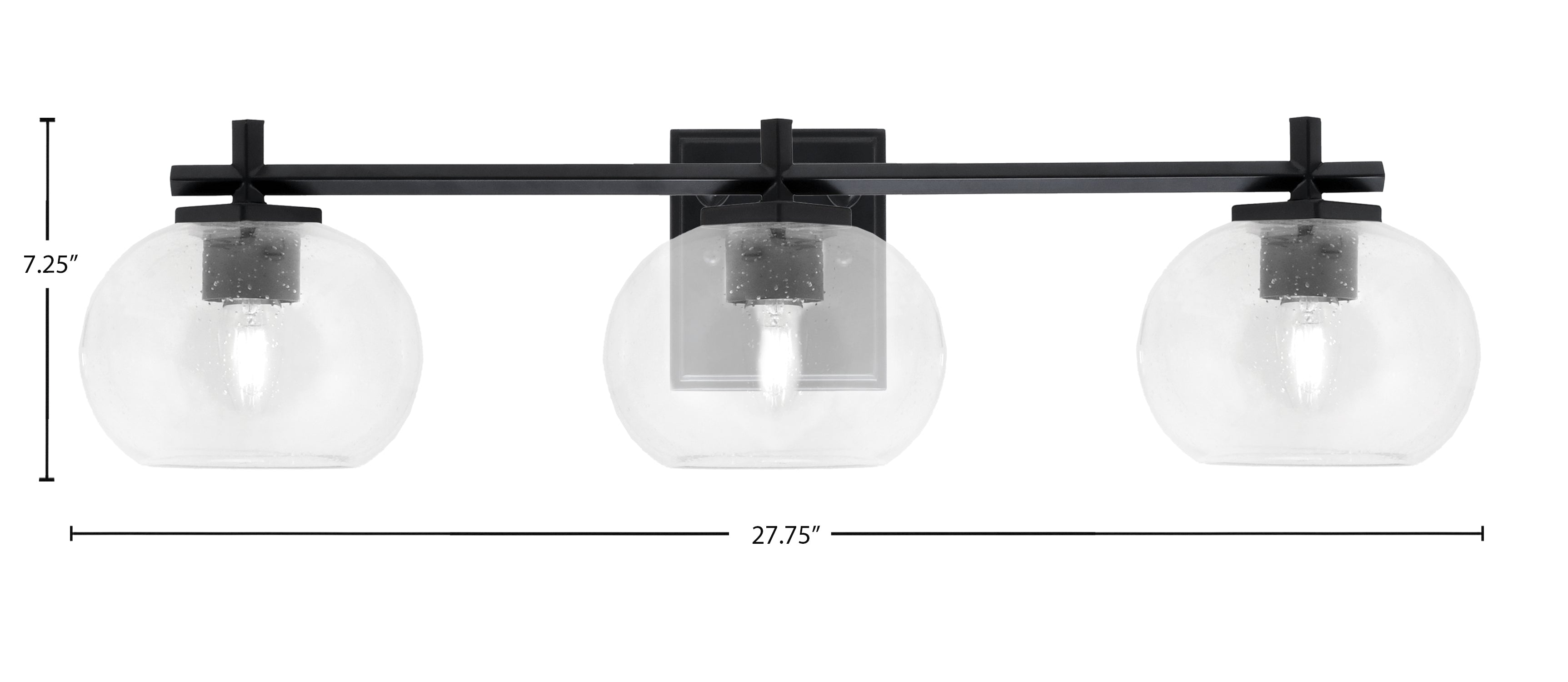 Franklin Three Light Bath Bar in Matte Black with Clear Bubble Shade
