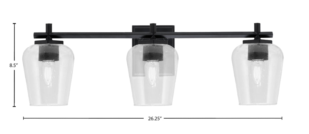 Franklin Three Light Bath Bar in Matte Black with Clear Bubble Shade