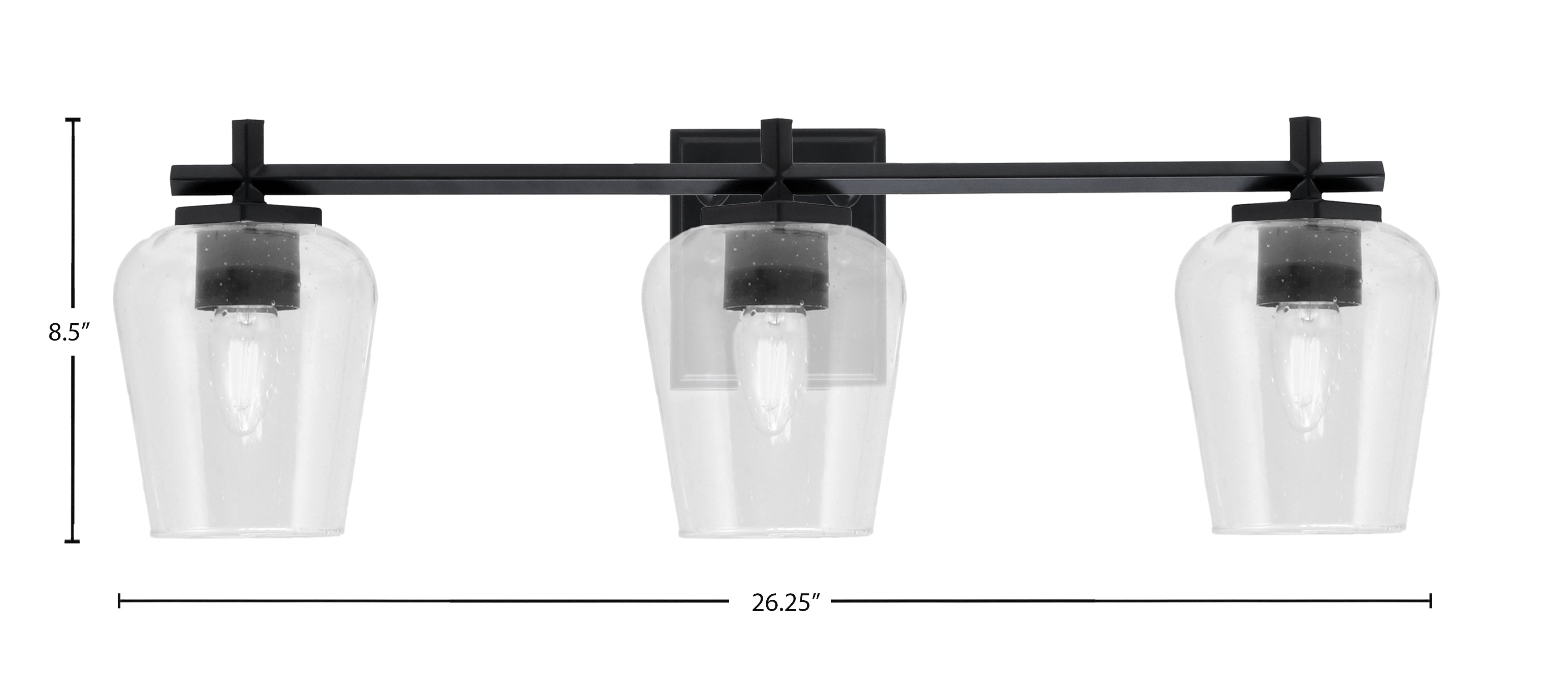 Franklin Three Light Bath Bar in Matte Black with Clear Bubble Shade