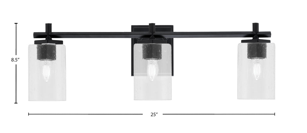 Franklin Three Light Bath Bar in Matte Black with Clear Bubble Shade