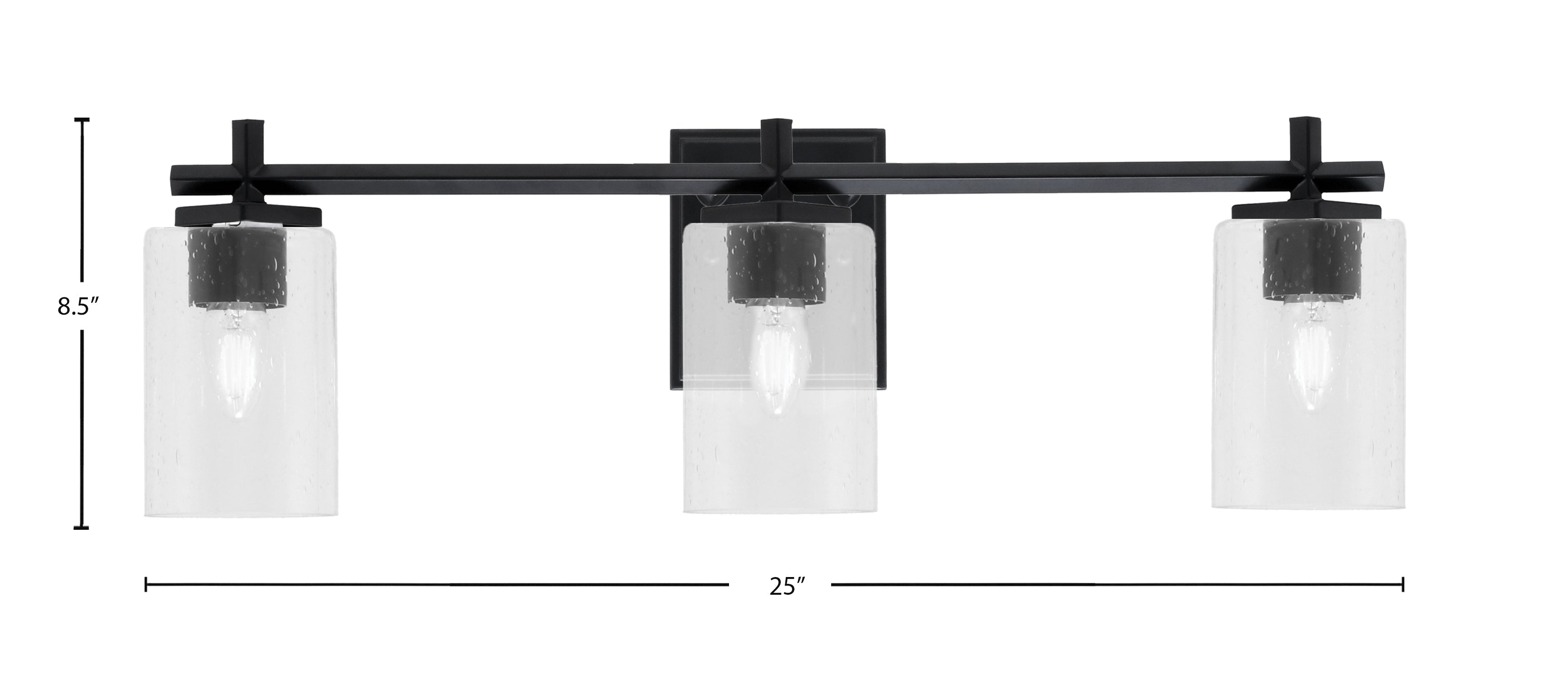 Franklin Three Light Bath Bar in Matte Black with Clear Bubble Shade