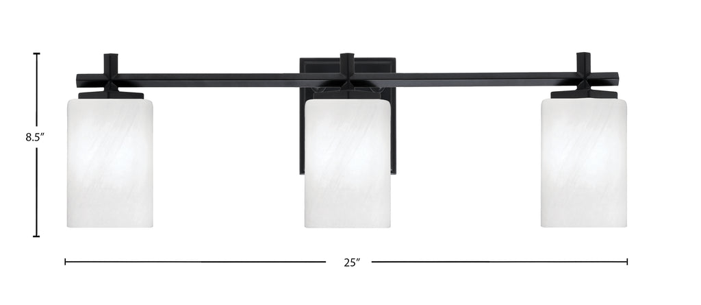 Franklin Three Light Bath Bar in Matte Black with White Marble Shade