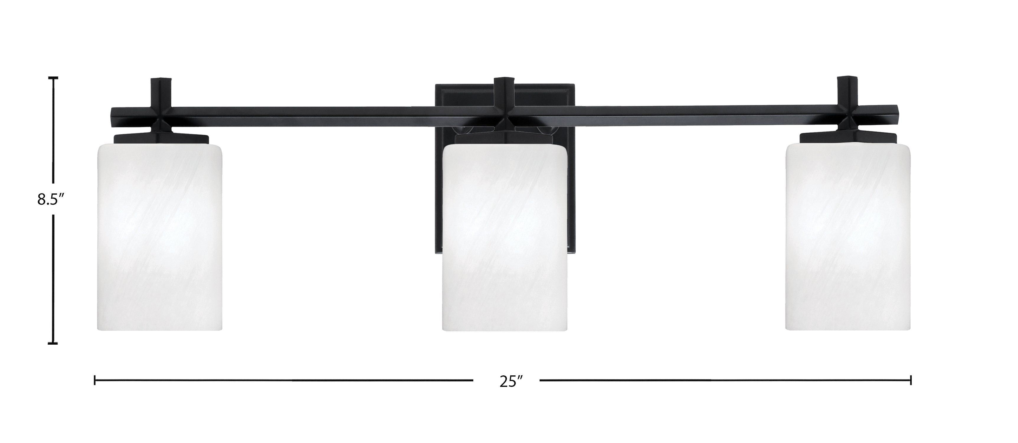 Franklin Three Light Bath Bar in Matte Black with White Marble Shade