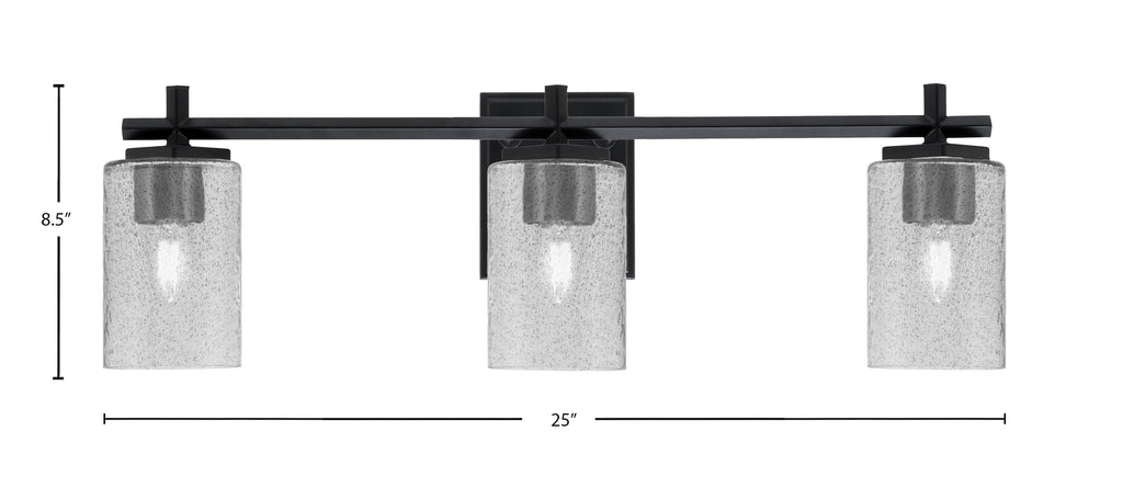 Franklin Three Light Bath Bar in Matte Black with Smoke Bubble Shade