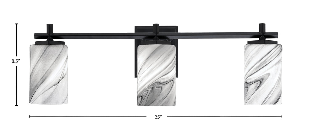Franklin Three Light Bath Bar in Matte Black with Onyx Swirl Shade