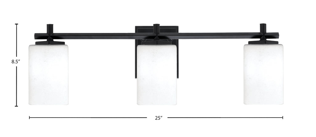 Franklin Three Light Bath Bar in Matte Black with White Muslin Shade