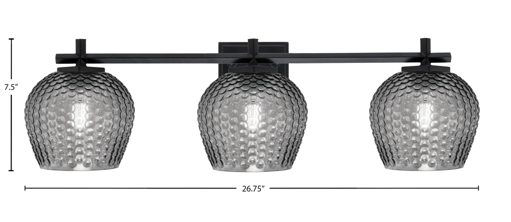 Franklin Three Light Bath Bar in Matte Black with Smoke Textured Shade