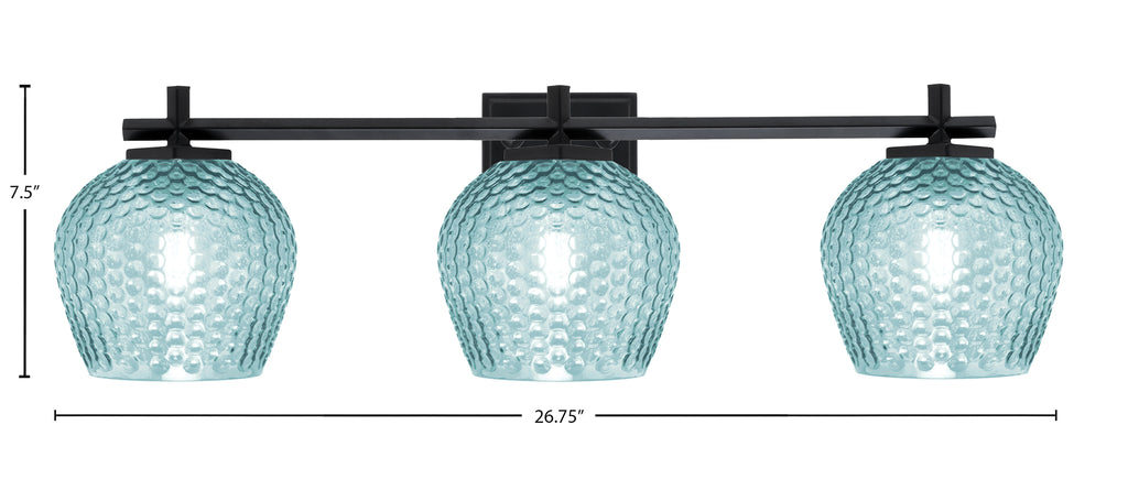 Franklin Three Light Bath Bar in Matte Black with Turquoise Textured Shade