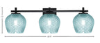 Franklin Three Light Bath Bar in Matte Black with Turquoise Textured Shade