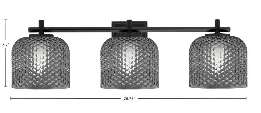 Franklin Three Light Bath Bar in Matte Black with Smoke Textured Shade