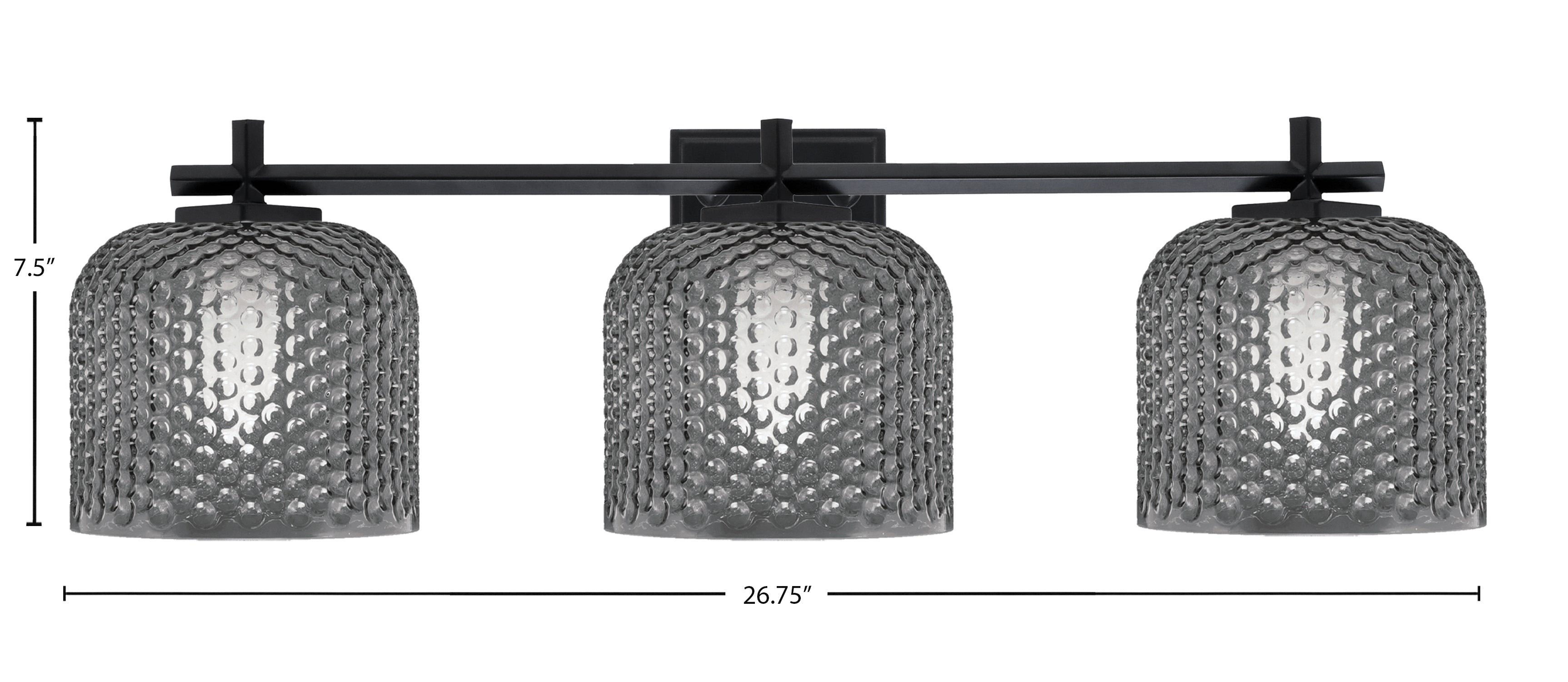 Franklin Three Light Bath Bar in Matte Black with Smoke Textured Shade