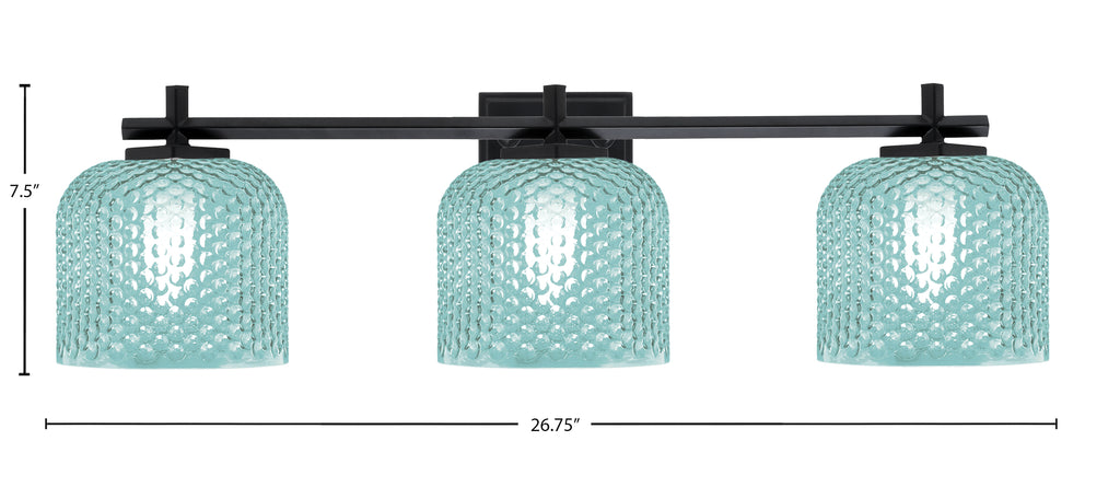 Franklin Three Light Bath Bar in Matte Black with Turquoise Textured Shade