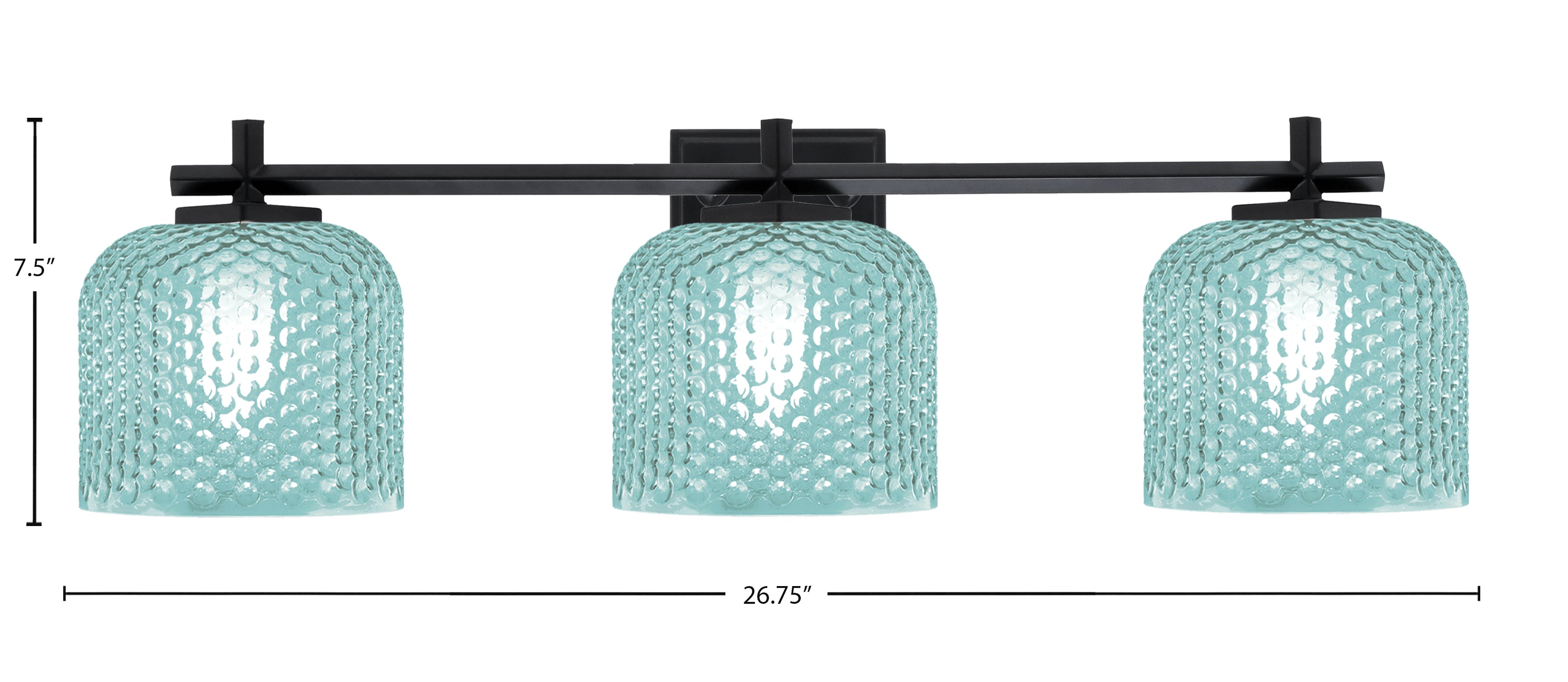 Franklin Three Light Bath Bar in Matte Black with Turquoise Textured Shade