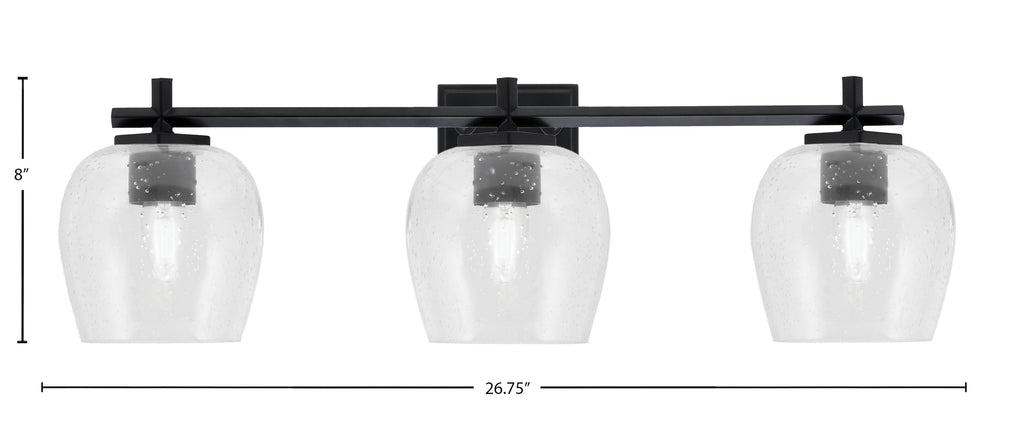 Franklin Three Light Bath Bar in Matte Black with Clear Bubble Shade