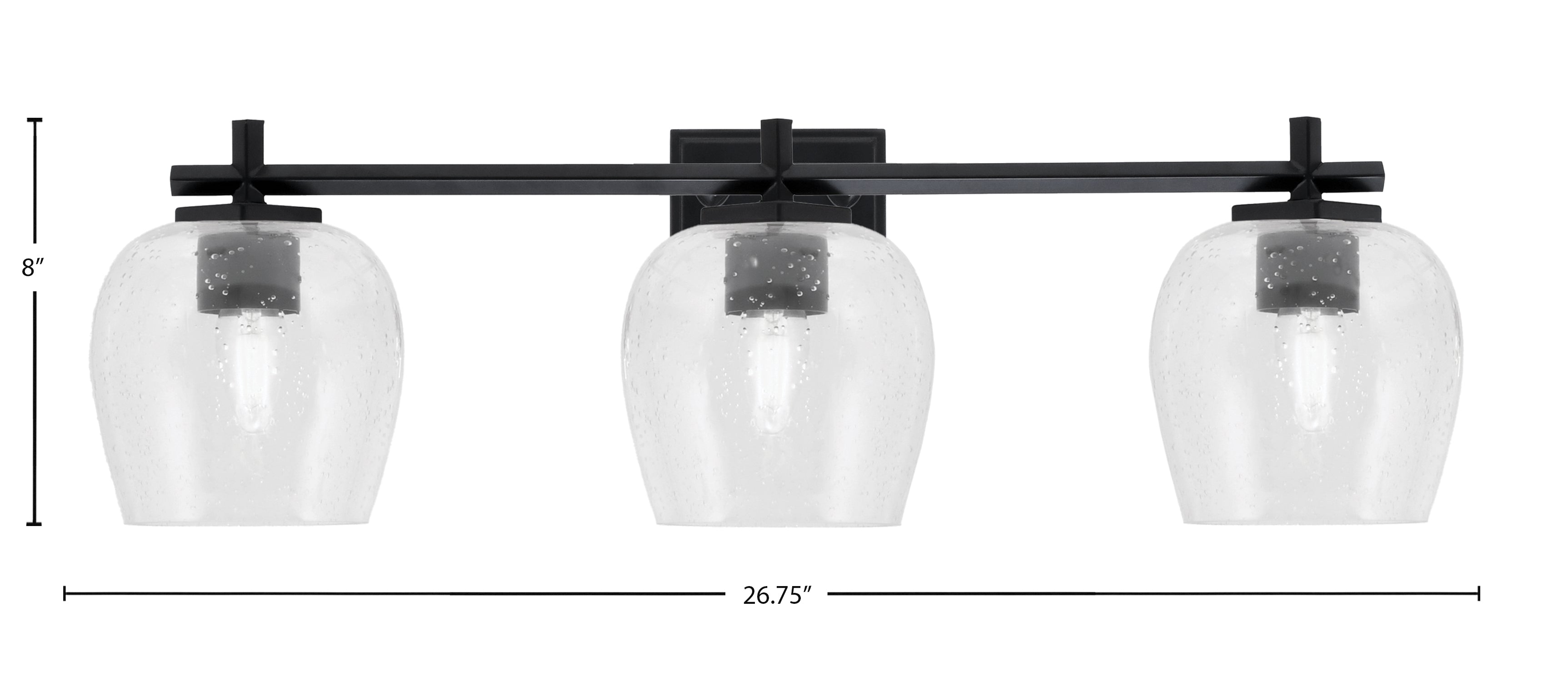 Franklin Three Light Bath Bar in Matte Black with Clear Bubble Shade
