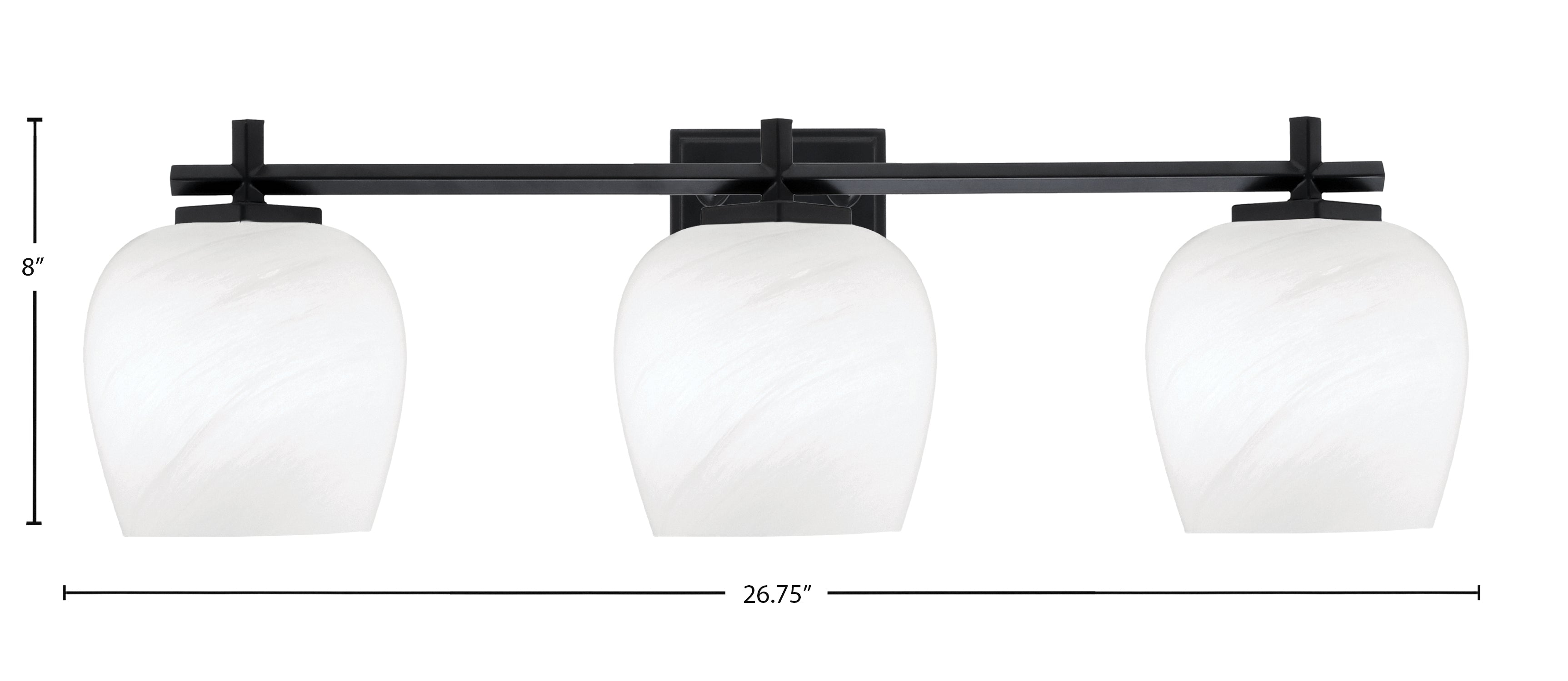 Franklin Three Light Bath Bar in Matte Black with White Marble Shade